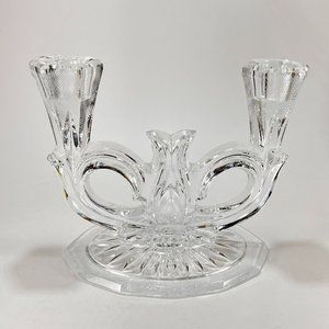 Vtg Beyer Candelabra Double Candle Stick Holder Lead Crystal Etched West Germany